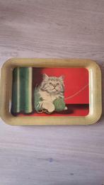 Mooi oud metalen dienblad met poes., Ophalen of Verzenden, Metaal
