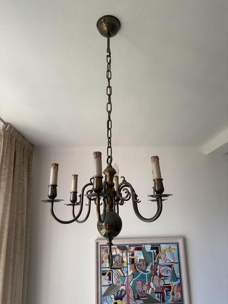 2 stuks! Antieke Kroonluchter 6-arms messing gepatineerd, Antiek en Kunst, Antiek | Lampen, Ophalen