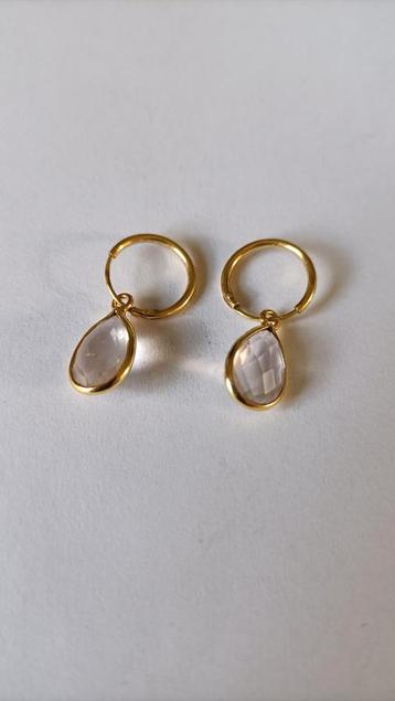 Fraaie zilver vergulde oorbellen met Rozenkwarts beschikbaar voor biedingen
