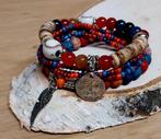Boho armbanden set rood blauw oranje Paris & Angelwing, Met bedels of kralen, Ophalen of Verzenden, Rood