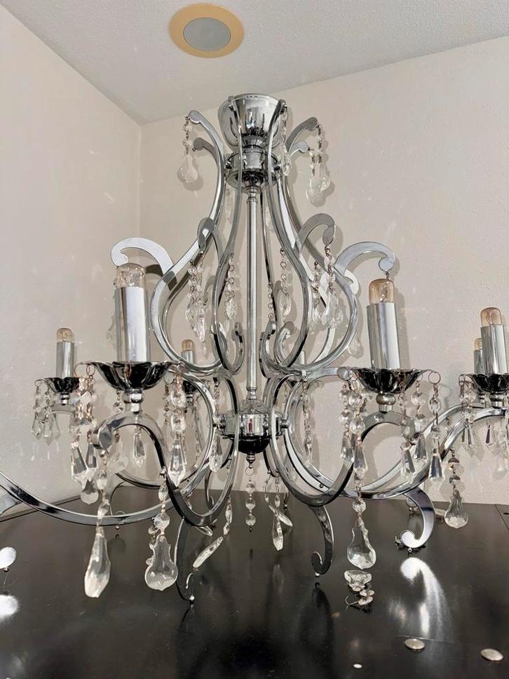 Elegante Kroonluchter met Kristallen, Huis en Inrichting, Lampen | Kroonluchters, Zo goed als nieuw, Metaal, Ophalen