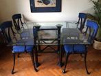 Eethoek, gietijzer onderstel met glazen plaat, 4 stoelen, Huis en Inrichting, Complete eetkamers, Ophalen of Verzenden, Zo goed als nieuw