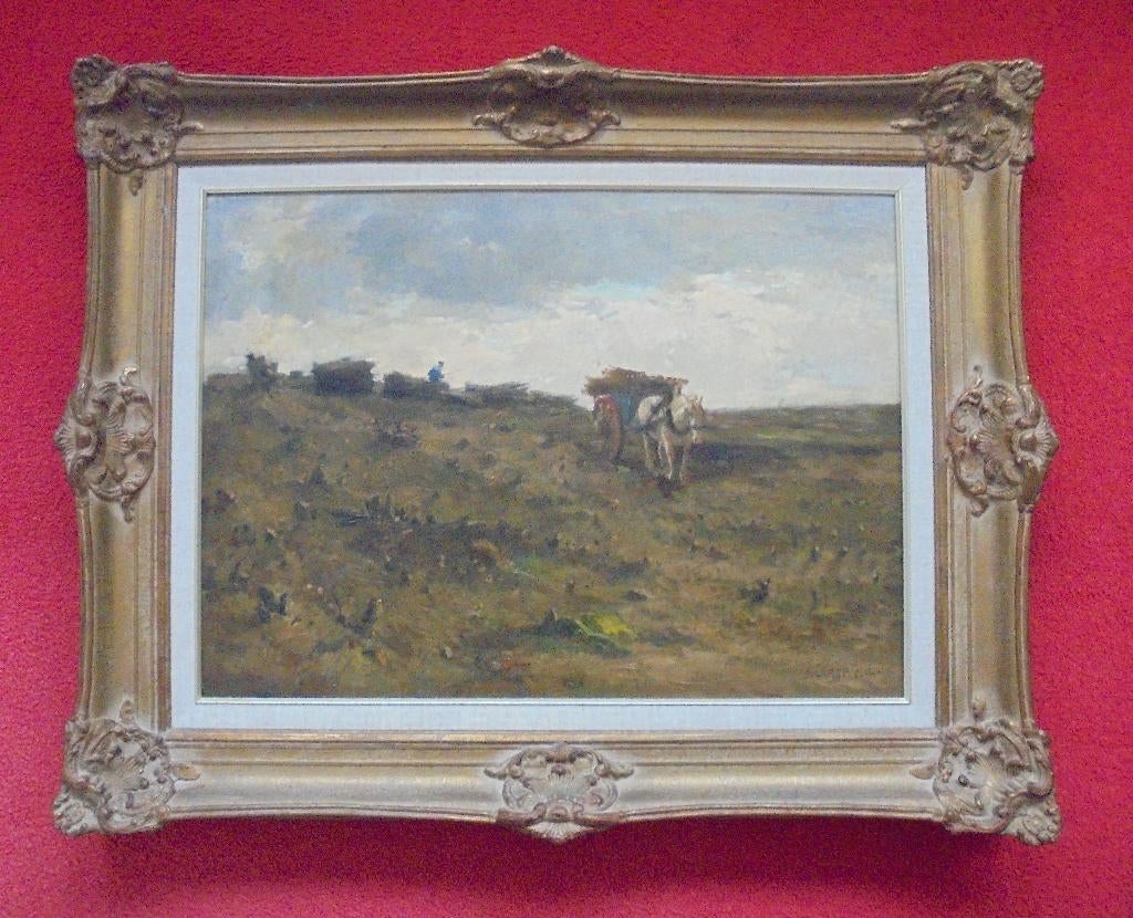 Frans Langeveld 1877-1939.Boer met paard en wagen., Antiek en Kunst, Kunst | Schilderijen | Klassiek, Ophalen