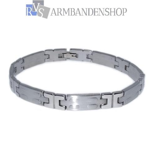 Rvs stalen armband 21.5 cm. dames of heren armband, Sieraden, Tassen en Uiterlijk, Armbanden, Nieuw, Staal, Zilver, Verzenden