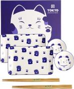 Tokyo Design Studio – Kawaii Maneko Blauw  Sushi Set 6-delig, Huis en Inrichting, Keuken | Servies, Nieuw, Ophalen of Verzenden