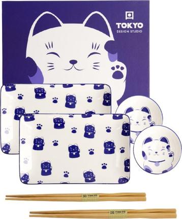 Tokyo Design Studio – Kawaii Maneko Blauw  Sushi Set 6-delig beschikbaar voor biedingen