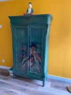 Antieke Linnenkast met Romantische Afbeelding, Huis en Inrichting, Kasten | Kledingkasten, 100 tot 150 cm, 150 tot 200 cm, Overige houtsoorten