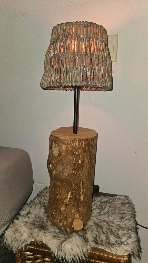 Houten Nachtlamp - Handgemaakt, Huis en Inrichting, Lampen | Vloerlampen, Zo goed als nieuw, Minder dan 100 cm, Hout, Ophalen of Verzenden