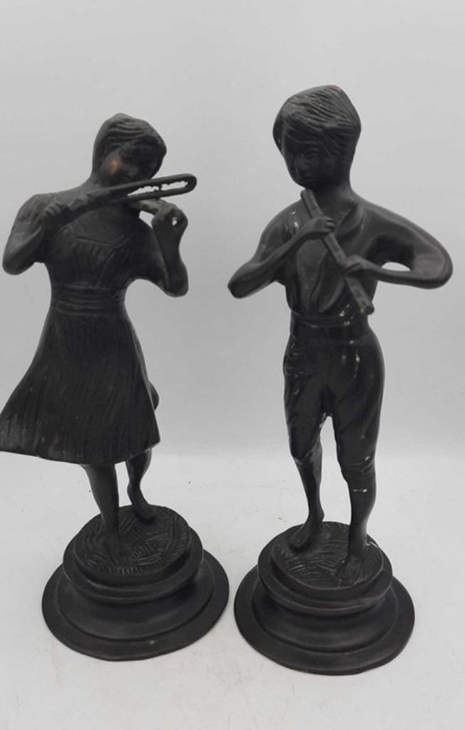 Valente - Beeld, Muziek Duo - Brons, Antiek en Kunst, Curiosa en Brocante, Ophalen of Verzenden
