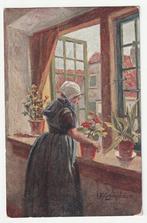 Ansichtkaart K. Gerstenhauer klederdracht meisje bij raam, Verzamelen, Ansichtkaarten | Themakaarten, Verzenden, Voor 1920, Gelopen