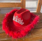 Luxe LED verlichting cowboyhoed rood met kroon | carnaval, Ophalen of Verzenden, Gebruikt, Hoed of Pruik