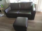 zitbank 2,5 zits met hocker d.bruin leer, zgan, Ophalen, 150 tot 200 cm, Tweepersoons, Rechte bank