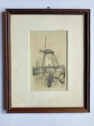 De molen van Oskam, door Anton Pieck in lijst 26,5 x 21,7 cm beschikbaar voor biedingen