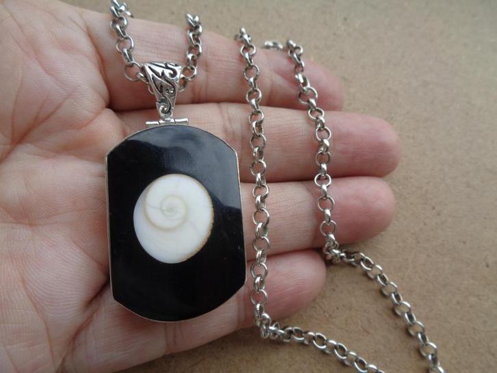 zilveren ketting met grote hanger shiva eye schelp [107], Sieraden, Tassen en Uiterlijk, Kettingen, Zo goed als nieuw, Zilver