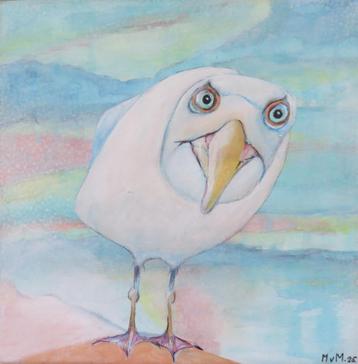 Acryl schilderij Boze meeuw 20x20cm beschikbaar voor biedingen