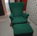 Ikea strandmon stoel + voetenbank, Huis en Inrichting, Fauteuils, Brocante, Gebruikt, Stof, Ophalen