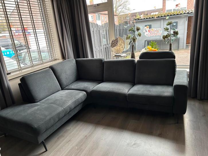 Antraciet grijze Hoekbank met elektrisch relaxgedeelte, Huis en Inrichting, Banken | Complete zithoeken, Gebruikt, Stof, Ophalen of Verzenden