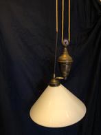 Vintage Plafondlamp Katrol Glazen Kap, Huis en Inrichting, Lampen | Hanglampen, Gebruikt, 50 tot 75 cm, Vintage, Ophalen of Verzenden