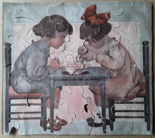 Antieke kinder puzzel. 16 grote stukken. Compleet., Hobby en Vrije tijd, Denksport en Puzzels, Gebruikt, Legpuzzel, Minder dan 500 stukjes