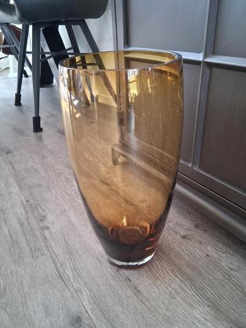 Okergele glazen vaas  stolp  38cm beschikbaar voor biedingen