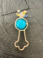 Zilveren rammelaar met blauwe bal en vogeltjes, Verzenden, Zilver