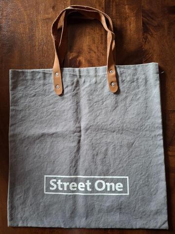 Stevig grijs linnen katoenen tas + leren hengsels Street One beschikbaar voor biedingen