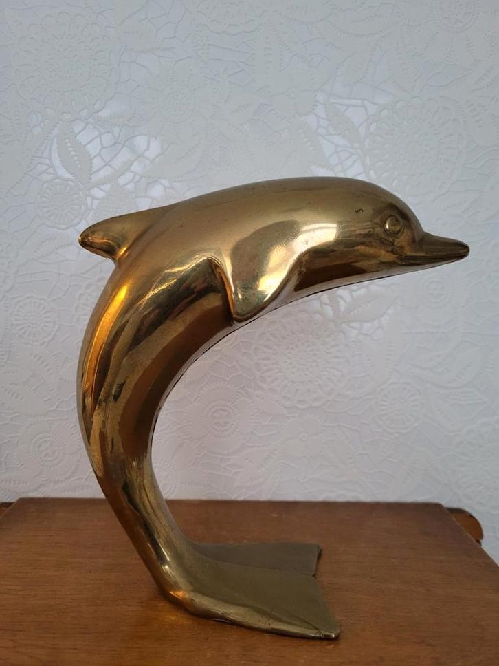 Mooi groot vintage koper dolfijn beeld., Antiek en Kunst, Antiek | Koper en Brons, Ophalen of Verzenden
