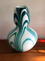 Vintage design Murano Carlo Moretti blauw witte vaas, Overige kleuren, Ophalen of Verzenden, Minder dan 50 cm, Glas