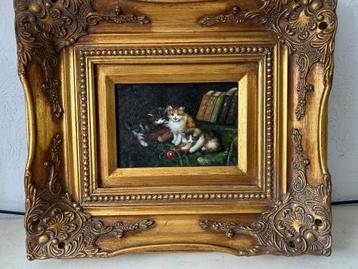 Prachtig  schilderij van 3 spelende kittens  beschikbaar voor biedingen