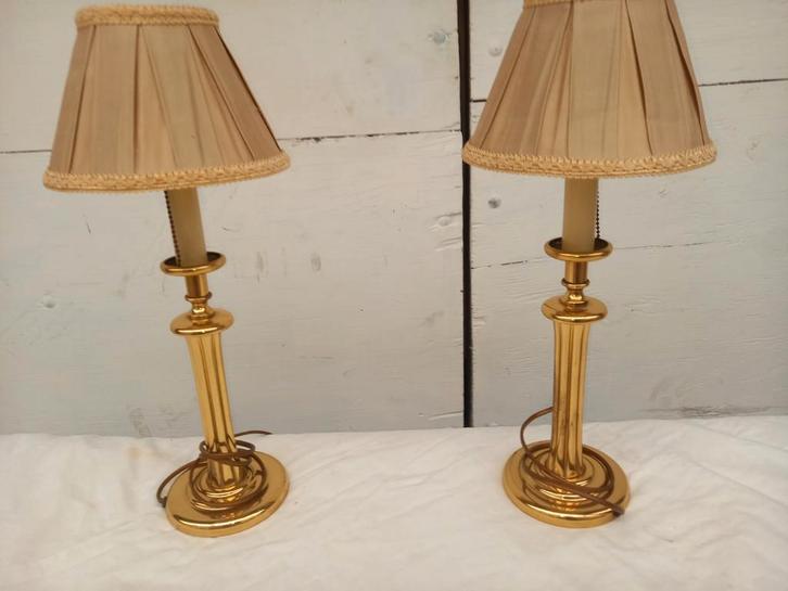 Set van 2 Messing Tafellampen met Kap, Antiek en Kunst, Antiek | Lampen, Ophalen