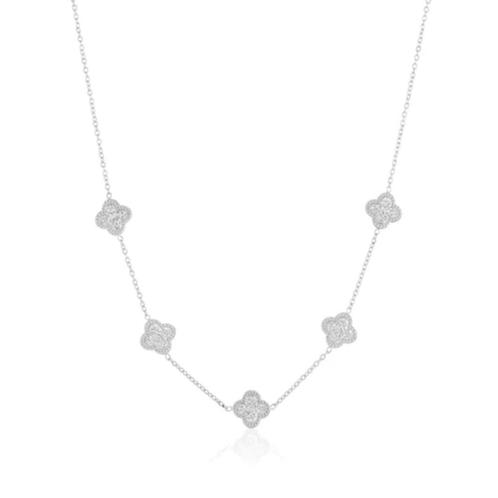 Zilverkleurige ketting met klavertjes, Sieraden, Tassen en Uiterlijk, Kettingen, Nieuw, Overige materialen, Zilver, Verstelbaar