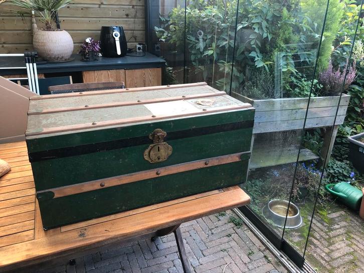 Ouderwetse hutkoffer metaal/hout, Huis en Inrichting, Woonaccessoires | Kisten, Gebruikt, Minder dan 50 cm, Minder dan 50 cm, 50 tot 100 cm