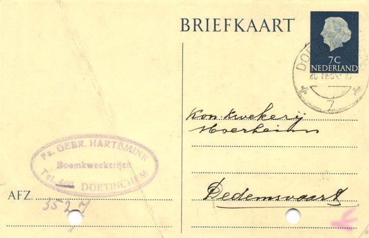 Gebr. Hartemink, Doetinchem - 02.1954 - briefkaart, Postzegels en Munten, Brieven en Enveloppen | Nederland, Briefkaart, Ophalen of Verzenden