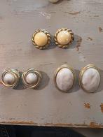 Vintage retro wit goudkleurig oorclips oorbellen clips boho, Ophalen of Verzenden, Gebruikt, Goud, Overige materialen
