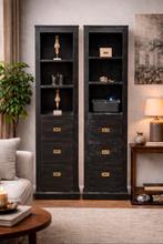 Zwart gelakte teakhouten kasten set (2x), Ophalen, Minder dan 50 cm, Gebruikt, 200 cm of meer