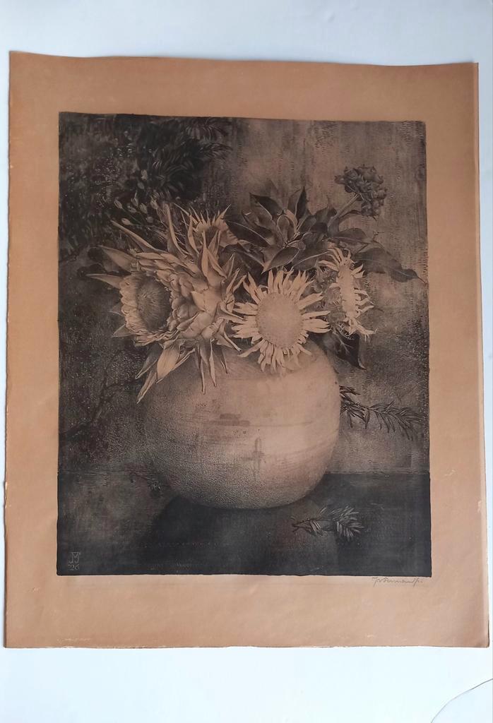 Lithografie van Jan Voerman.Jr. 1926 vaas Bloemen. 1926 ges., Antiek en Kunst, Kunst | Schilderijen | Klassiek, Ophalen of Verzenden