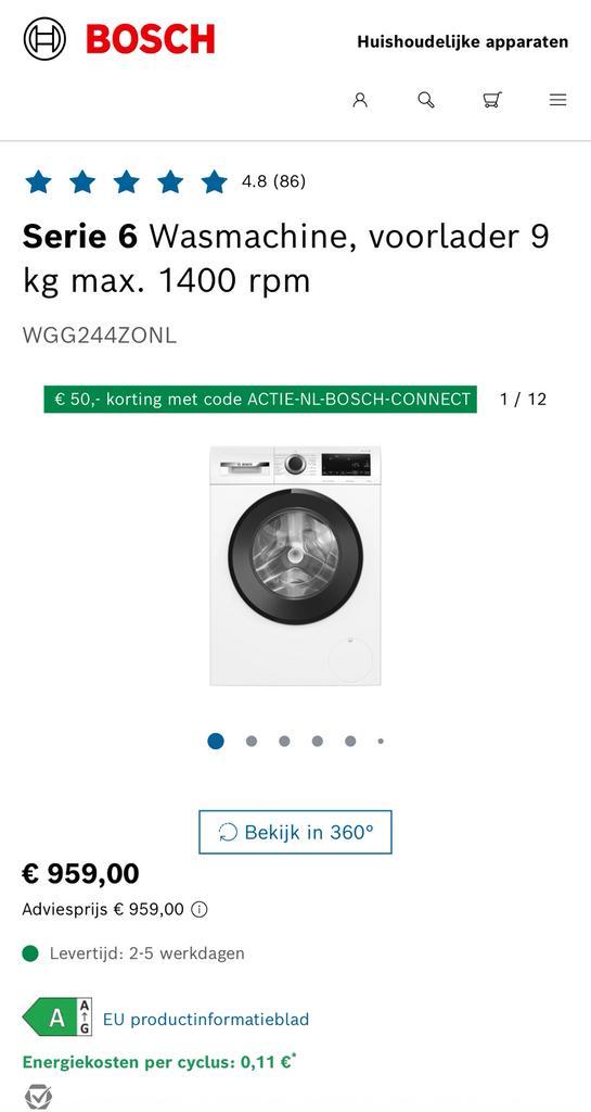 NIEUW | Bosch WGG244ZONL Wasmachine Incl. Coolblue garantie, Witgoed en Apparatuur, Wasmachines, Zo goed als nieuw, Voorlader