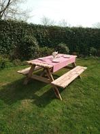 Eikenhouten picknicktafel handgemaakt, Tuin en Terras, Picknicktafels, Nieuw, Rechthoekig, Ophalen of Verzenden