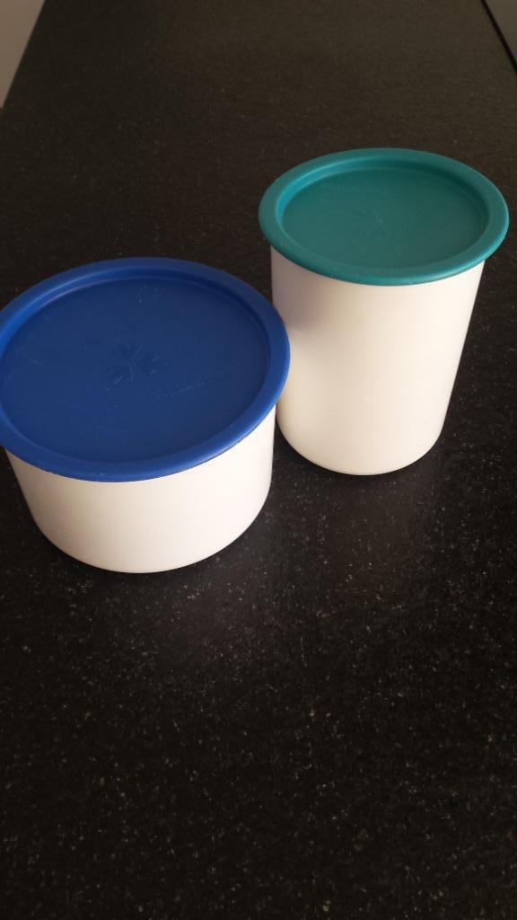 Tupperware set van 2, Huis en Inrichting, Keuken | Tupperware, Gebruikt, Blauw, Wit, Ophalen of Verzenden