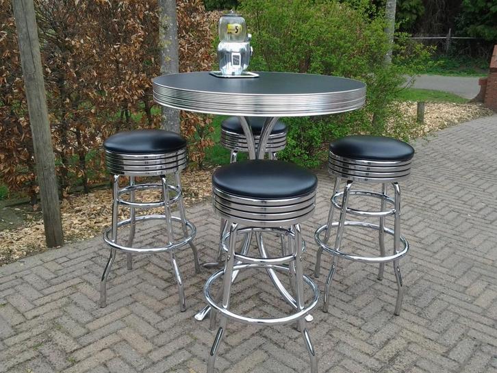 Amerikaanse bartafel + barkrukken Bel Air sixties , fifties, Huis en Inrichting, Barkrukken, Zo goed als nieuw, 60 tot 90 cm, 4 krukken