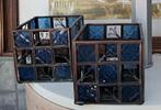 vintage retro kandelaars. Metaal en kobalten, blauw glas, Ophalen of Verzenden, Glas
