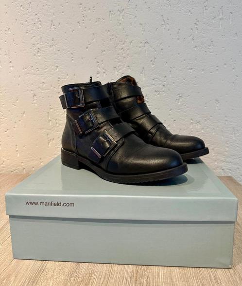 Manfield leren enkellaarsjes zwart (maat 39), Kleding | Dames, Schoenen, Zo goed als nieuw, Lage of Enkellaarzen, Zwart, Verzenden