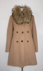 Camelkleurige 100% wollen mantel met bontkraag van Montecore, Verzenden, Zo goed als nieuw, Maat 38/40 (M), Bruin