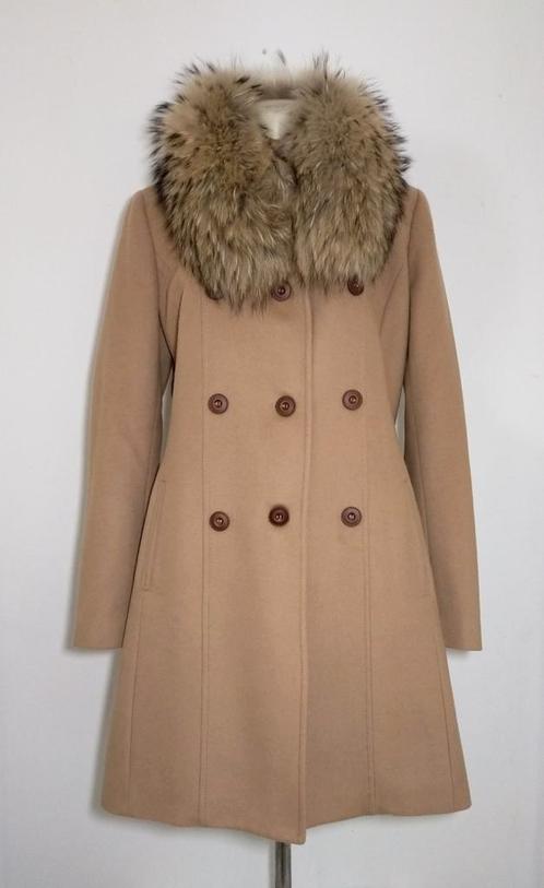 Camelkleurige 100% wollen mantel met bontkraag van Montecore, Kleding | Dames, Jassen | Winter, Zo goed als nieuw, Maat 38/40 (M)