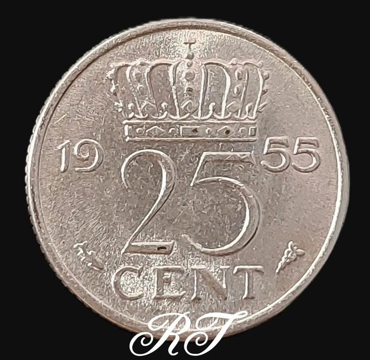 Te koop Nederlandse 25 cent uit 1955., Postzegels en Munten, Munten | Europa | Niet-Euromunten, Losse munt, Overige landen, Ophalen of Verzenden