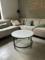Marmerlook salontafel met glasplaat en zwart metaal, Huis en Inrichting, Tafels | Salontafels, Ophalen, 100 tot 150 cm, 50 tot 100 cm