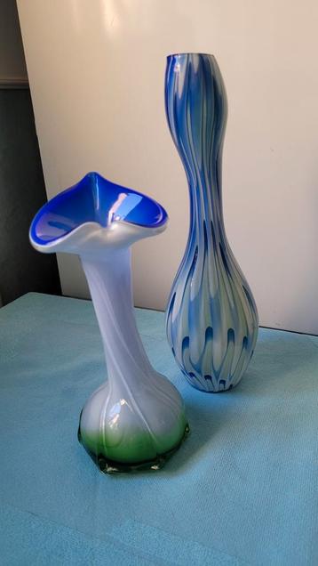 Mooie Vazen Set - Blauw & Groen Glas beschikbaar voor biedingen