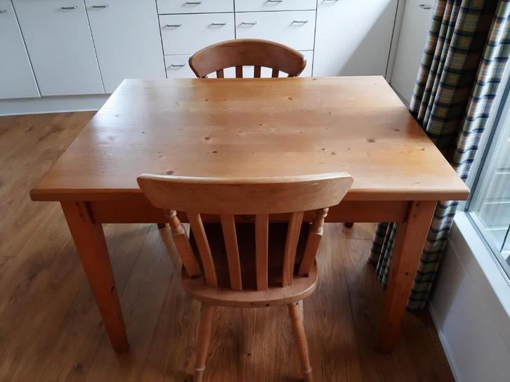 Tafel + 2 stoelen (massief grenen ), Huis en Inrichting, Tafels | Eettafels, Gebruikt, 50 tot 100 cm, Rechthoekig, Grenenhout