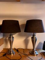 Zilveren lampenvoeten met bruine kap - set van 2, Ophalen, Zo goed als nieuw, Metaal, 50 tot 75 cm