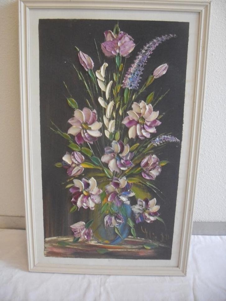 schilderij bloem stilleven gesigneerd, Antiek en Kunst, Kunst | Schilderijen | Klassiek, Ophalen of Verzenden